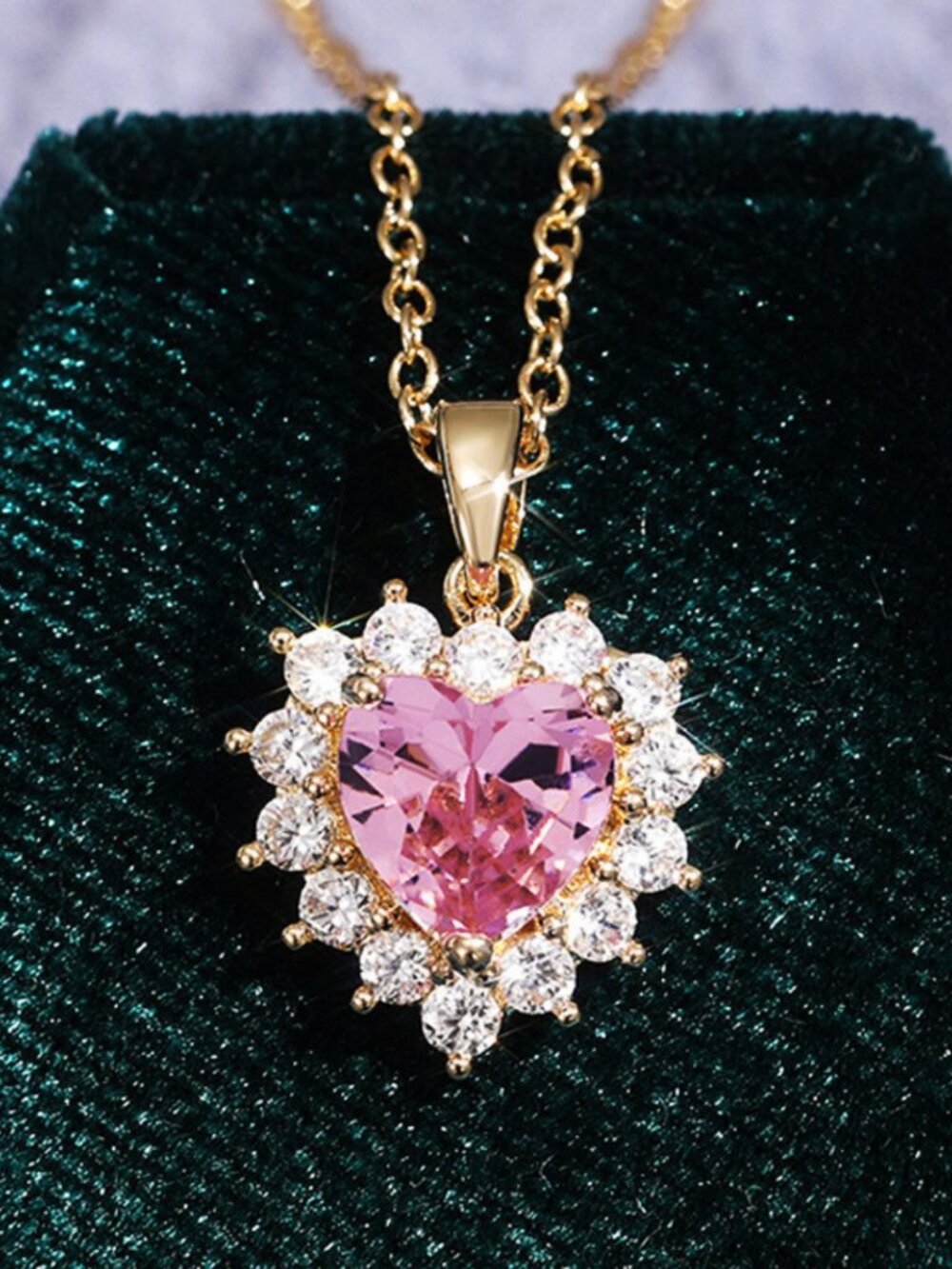 pink heart necklace floral wedding